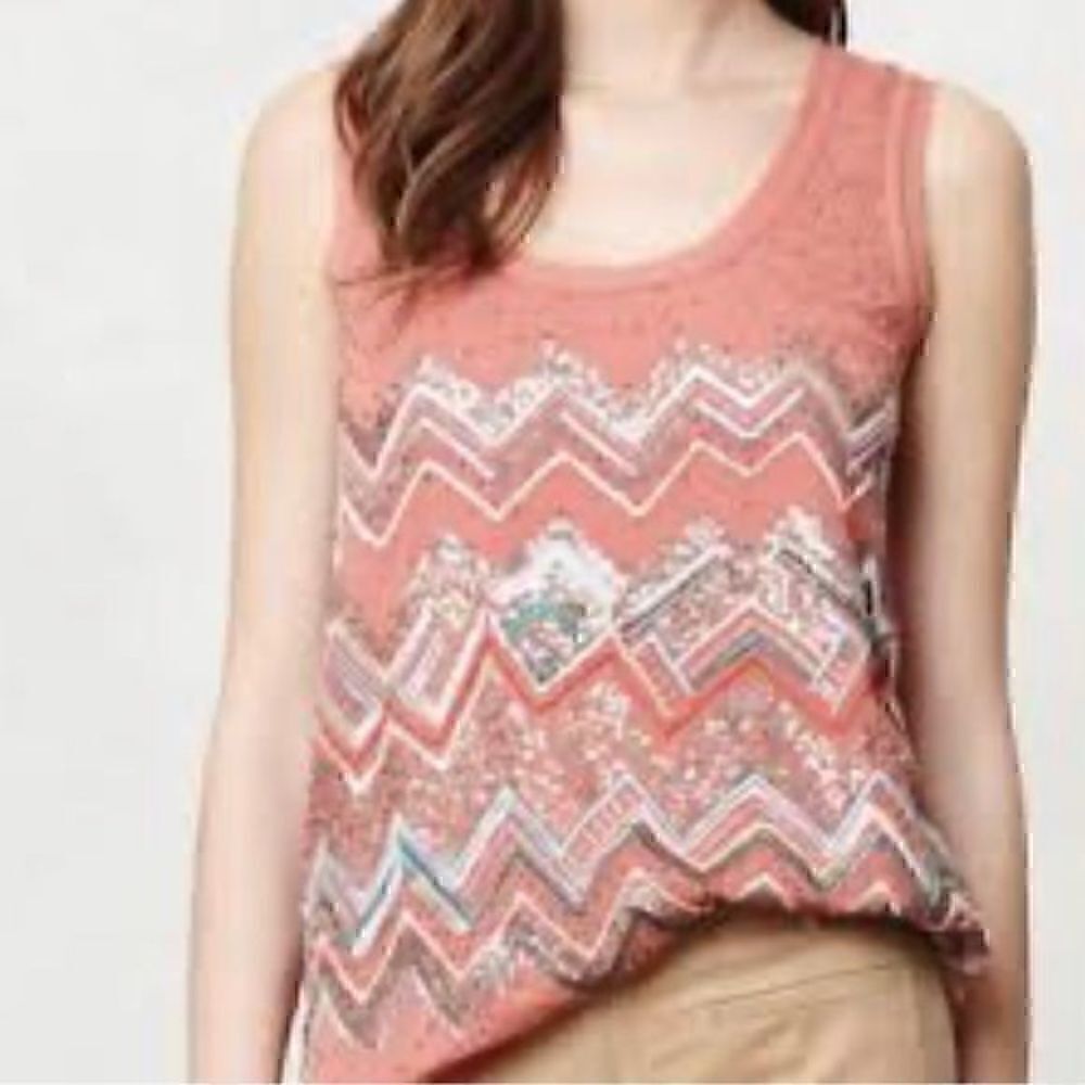 Meadow Rue for Anthropologie mauve beaded tank top size small - Picture 2 of 7